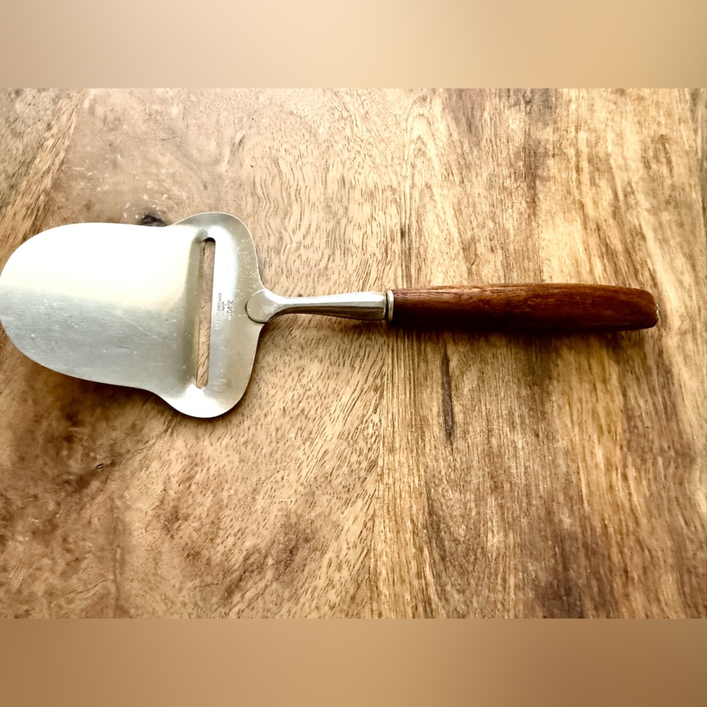 Elegant Norwegian Spar Stainless Steel Silver Cheese Slicer with Wooden Handle